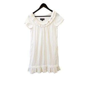 Zsa Zsa White 100% Linen Ruffled Cap Sleeve Pullover Dress